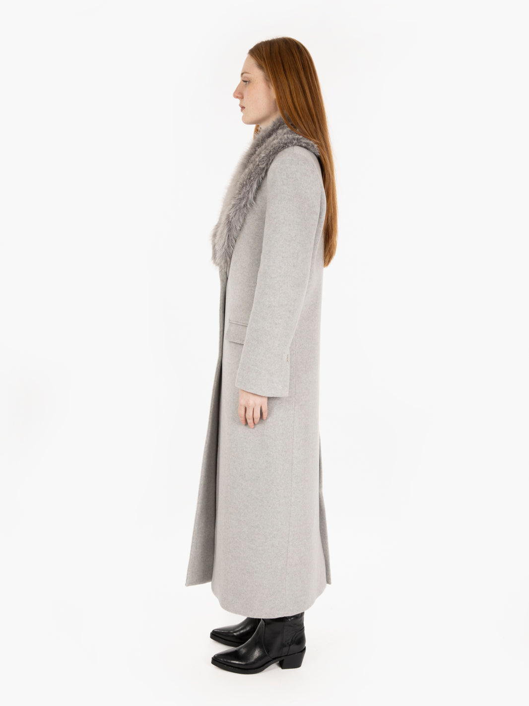 Long coat with melange fur collar