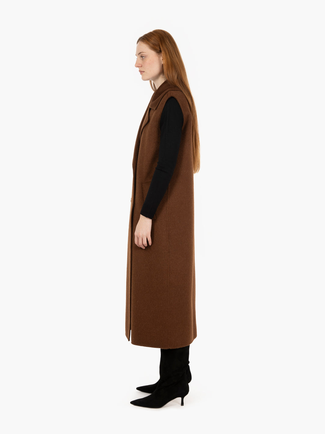 Cappotto smanicato in lana e alpaca brown