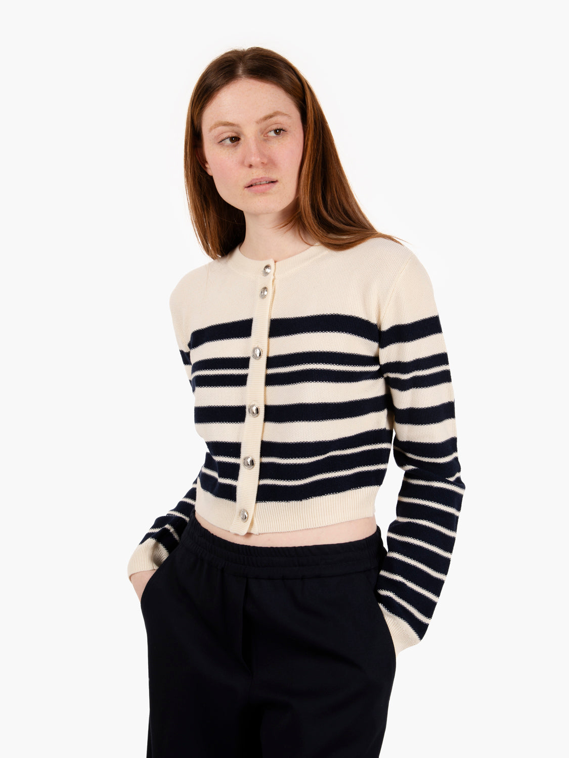 Cardigan a righe e bottoni Fly beige / blu