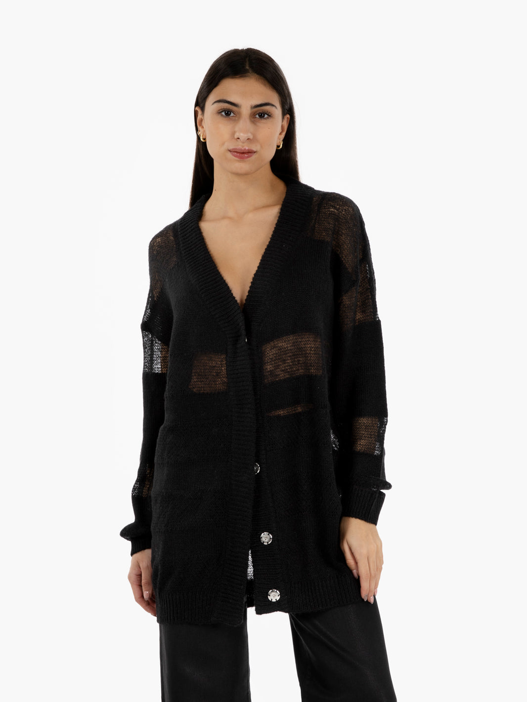 Black cardigan with sheer details