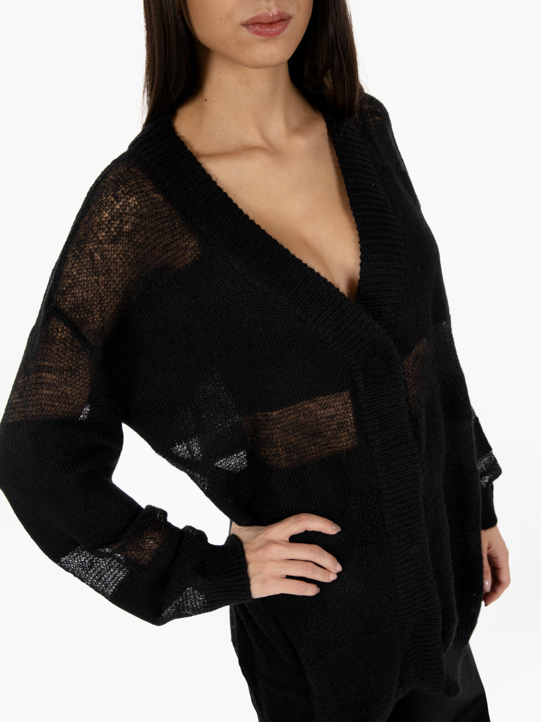 Black cardigan with sheer details