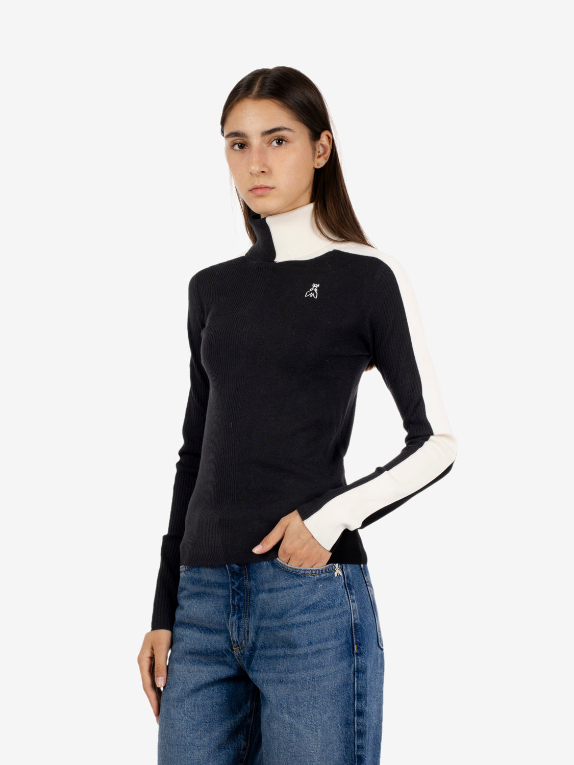 Striped black/white wool blend turtleneck