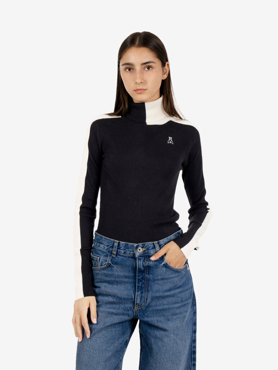 Striped black/white wool blend turtleneck
