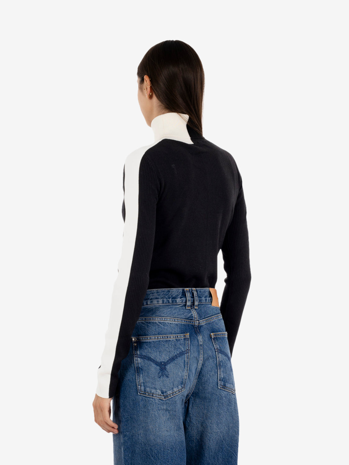 Striped black/white wool blend turtleneck