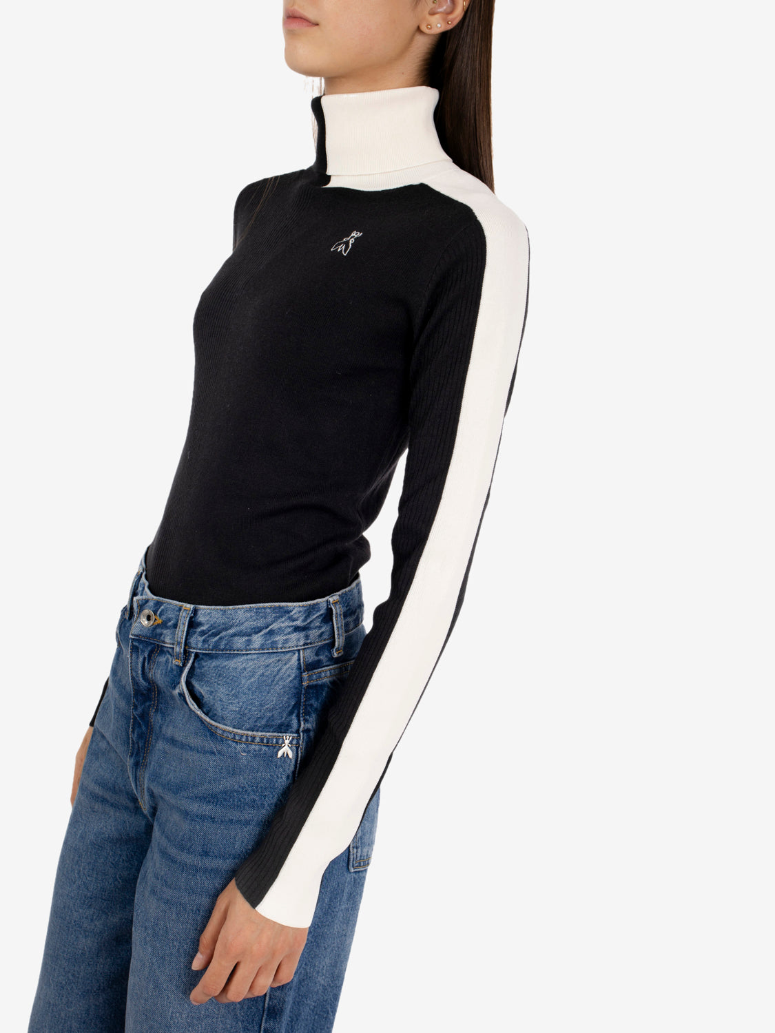 Striped black/white wool blend turtleneck