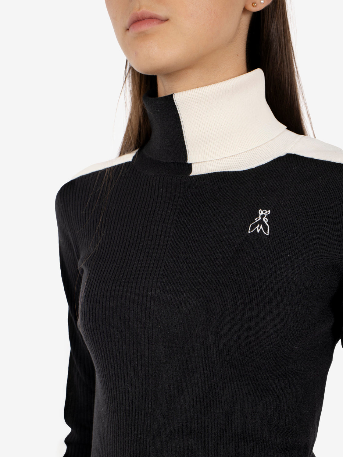 Striped black/white wool blend turtleneck