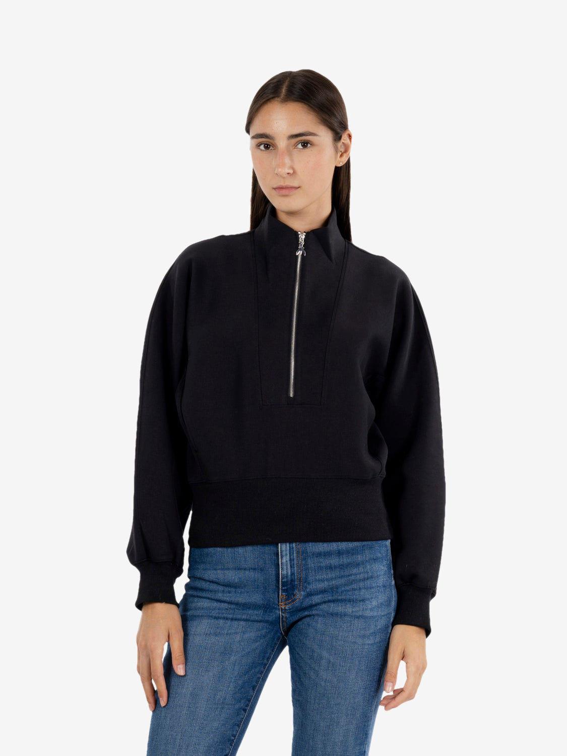 Felpa half-zip crop nera