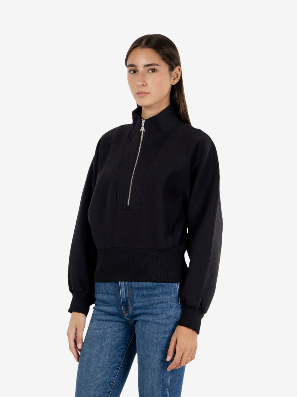 Felpa half-zip crop nera