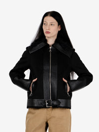 Black fluffy-detail biker jacket