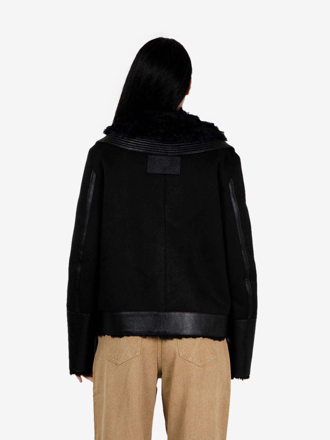 Black fluffy-detail biker jacket