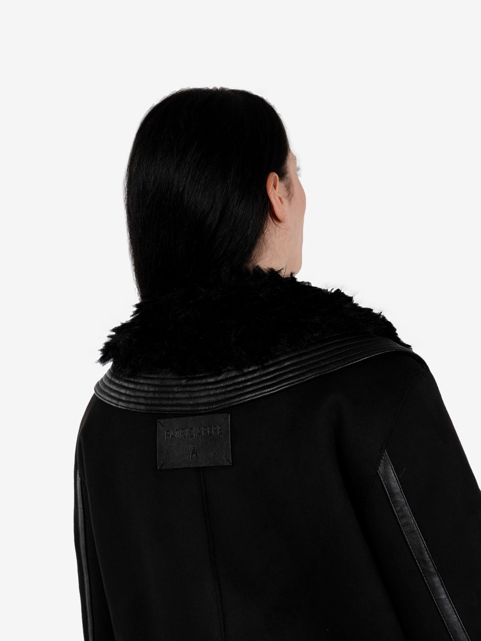 Black fluffy-detail biker jacket