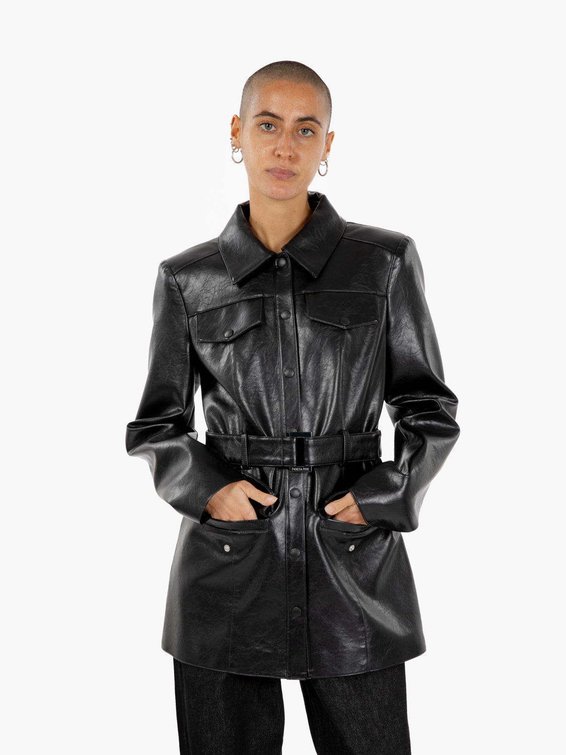 Patrizia Pepe - Faux leather jacket with black belt | STIMM