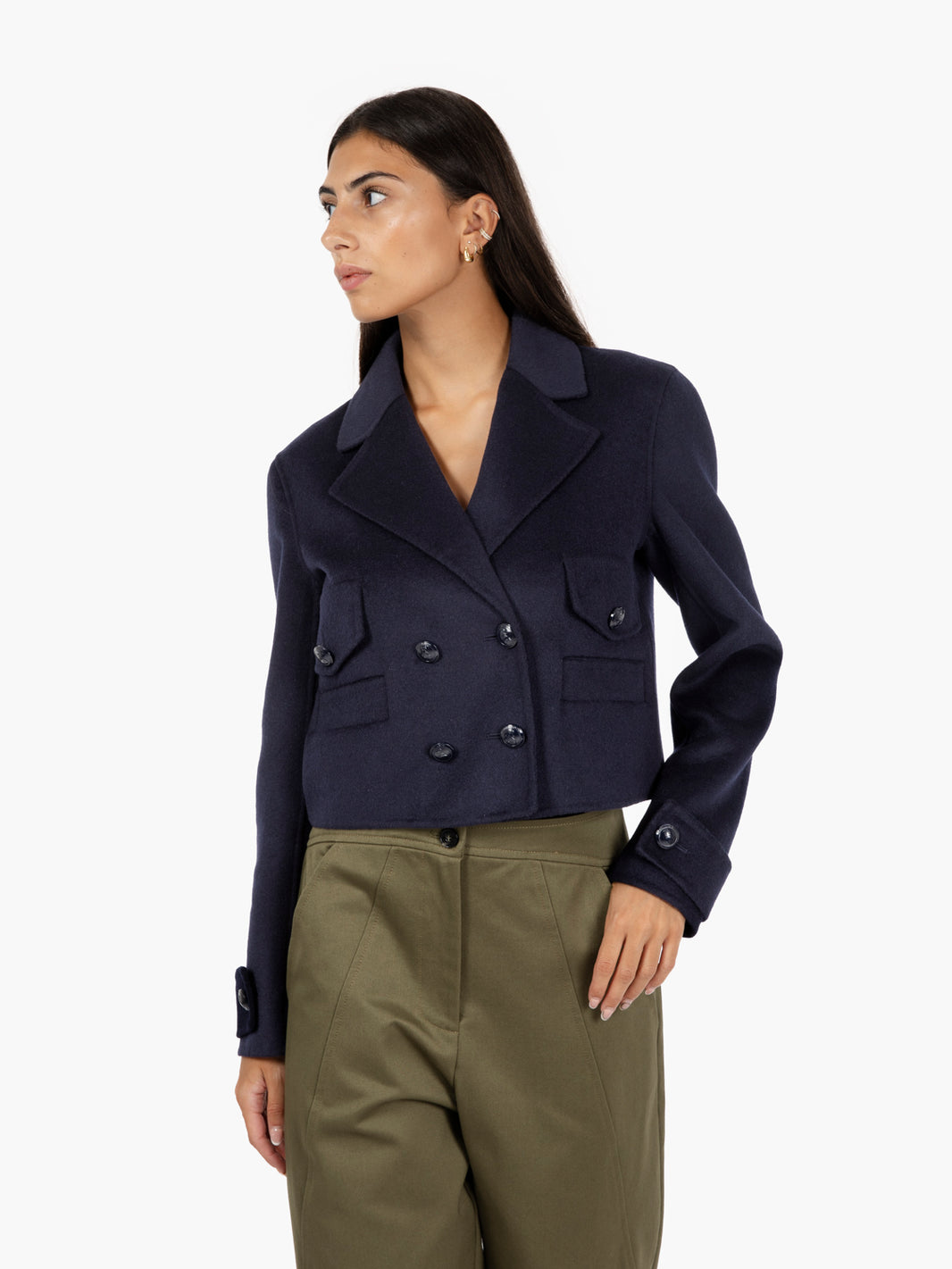 Giubbotto corto in misto lana dark navy