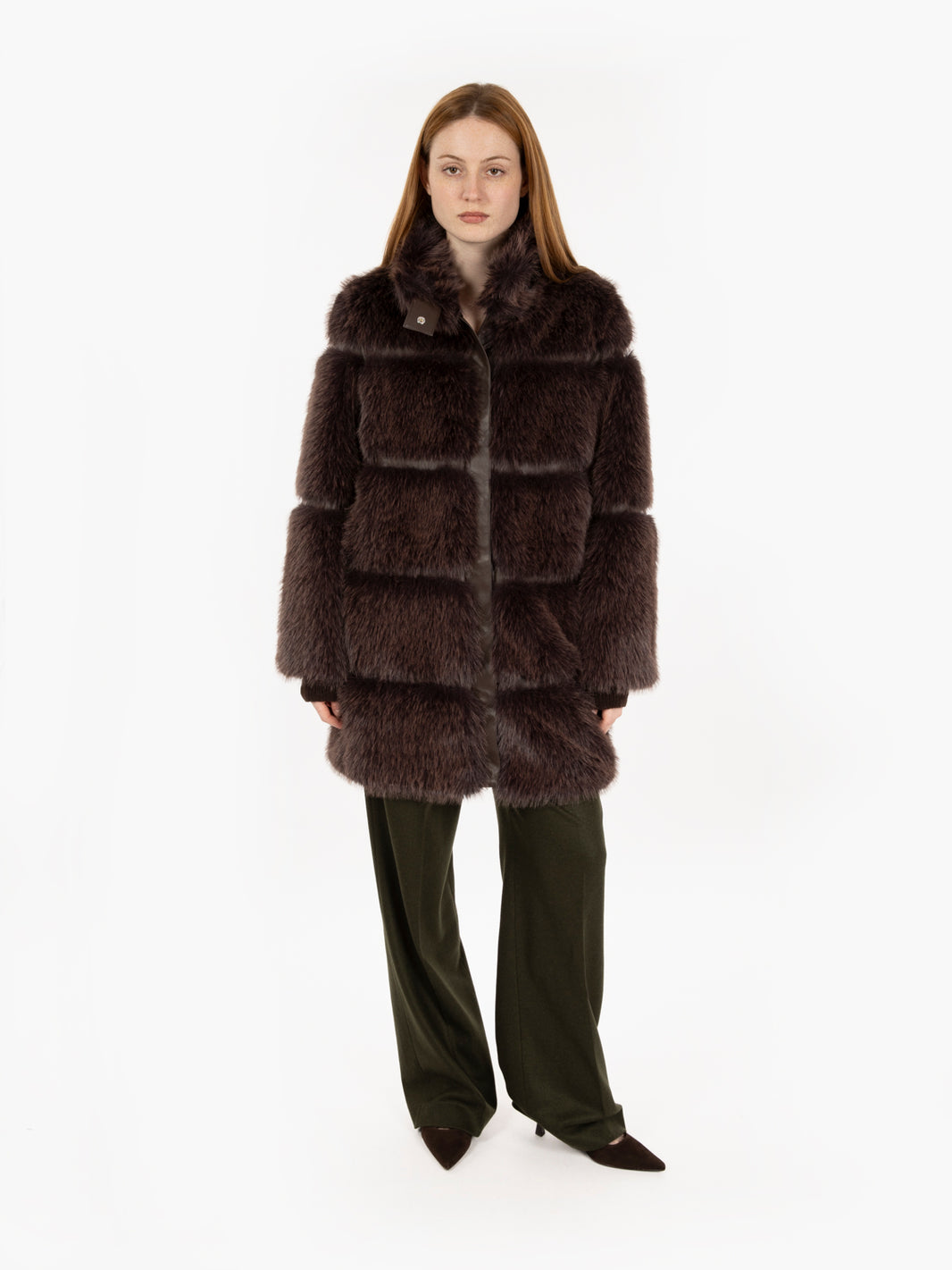 Deep chocolate fluffy midi jacket