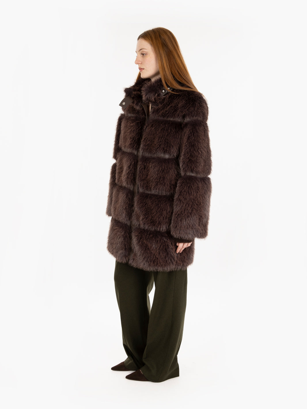 Deep chocolate fluffy midi jacket