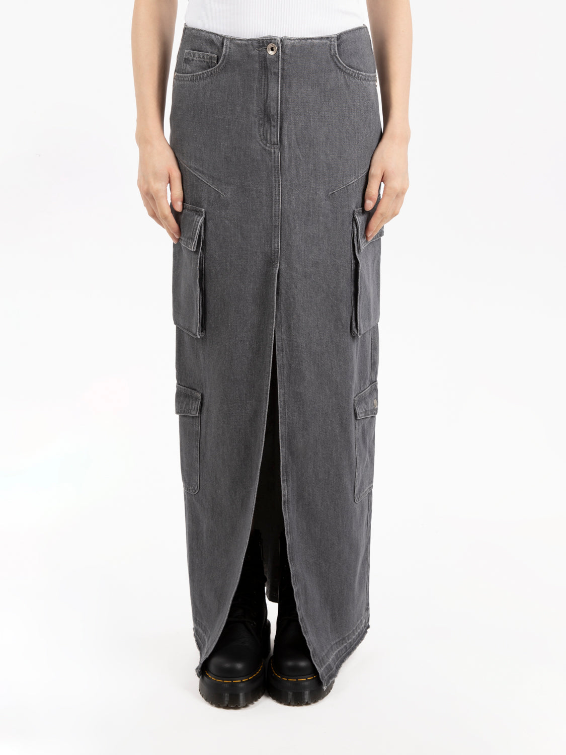 Gonna lunga cargo gray denim
