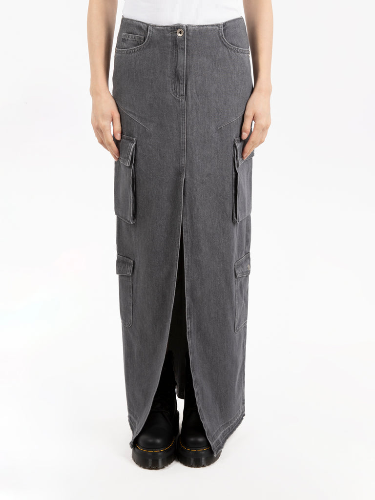 PATRIZIA PEPE - Gonna lunga cargo gray denim