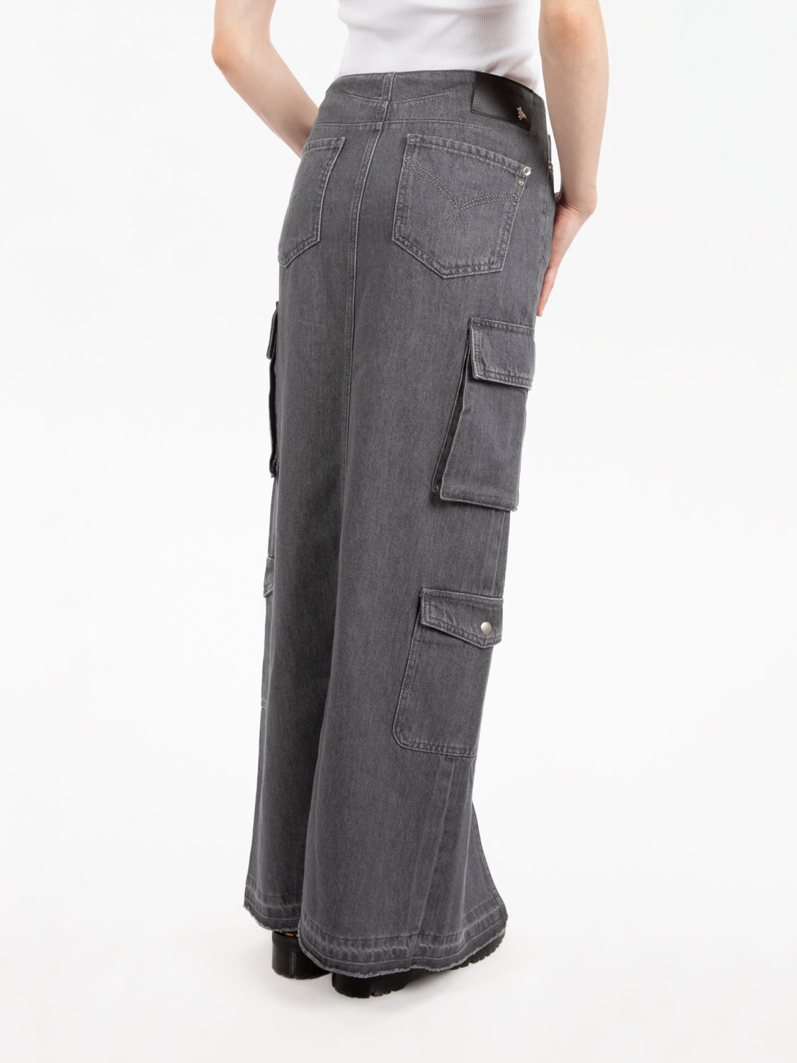 Gonna lunga cargo gray denim