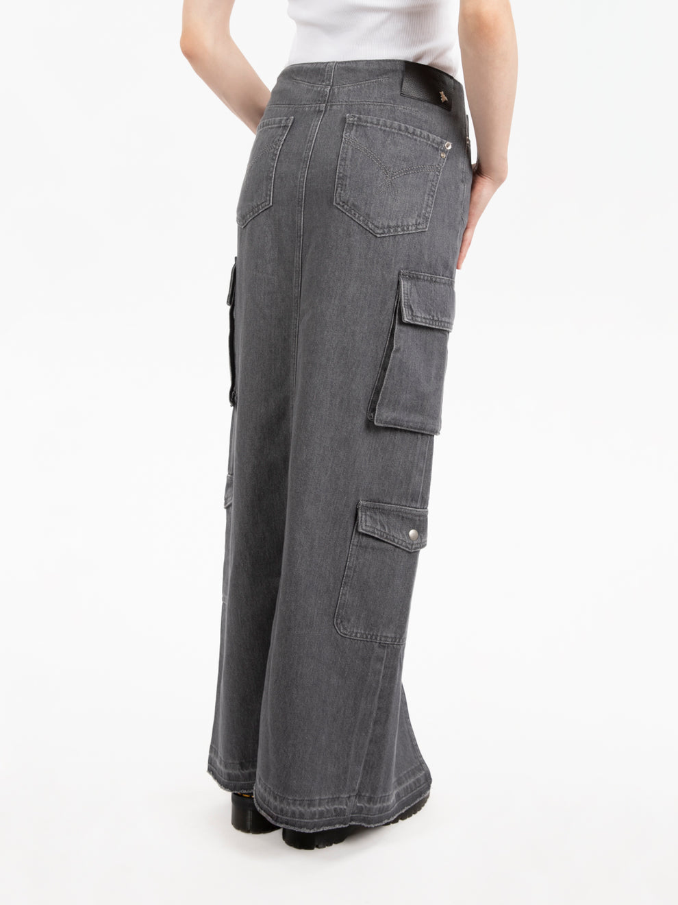 Gonna lunga cargo gray denim