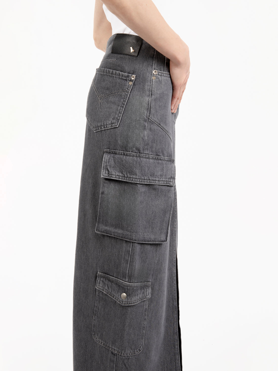 Gonna lunga cargo gray denim
