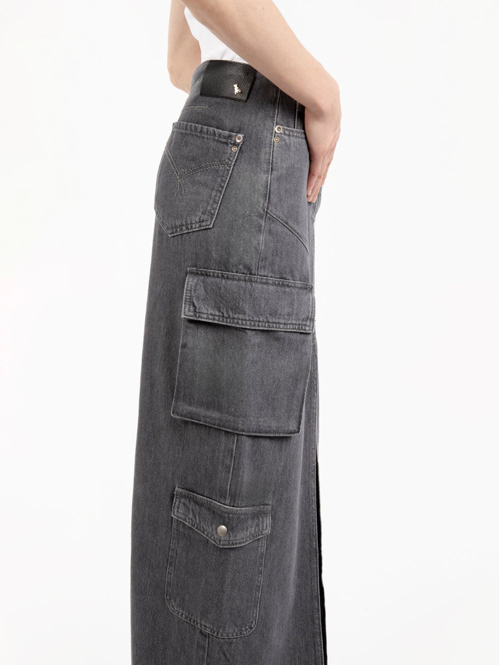 Gonna lunga cargo gray denim