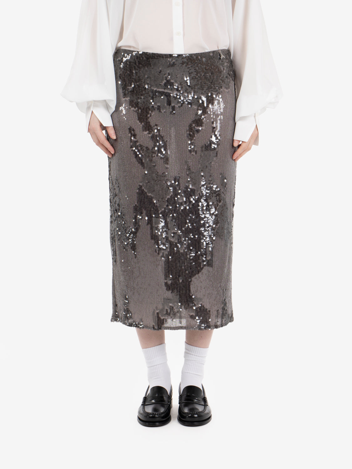 Gonna midi con paillettes gray