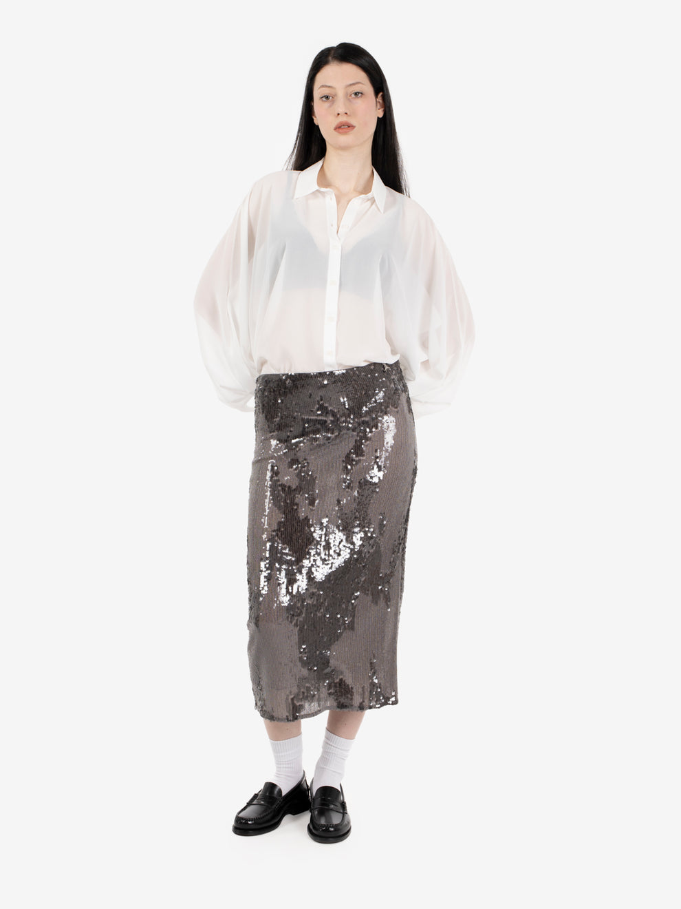 Gonna midi con paillettes gray