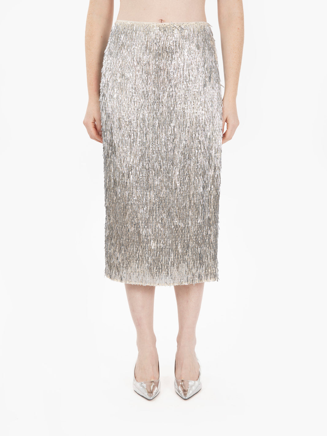 Tulle midi skirt with white / silver sequins