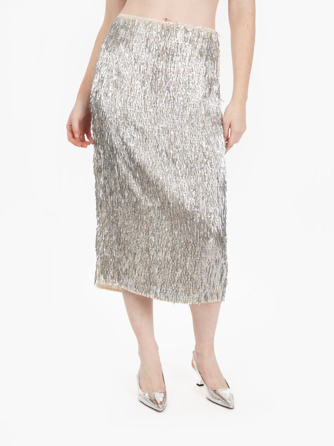 Tulle midi skirt with white / silver sequins
