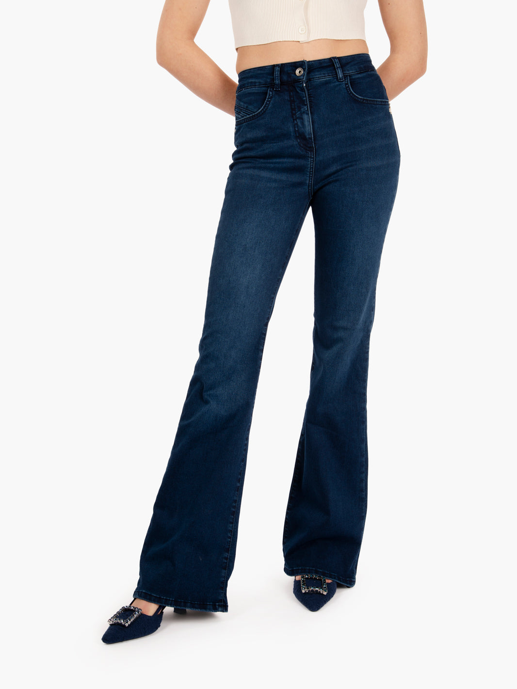 Dark blue wash flared jegging jeans