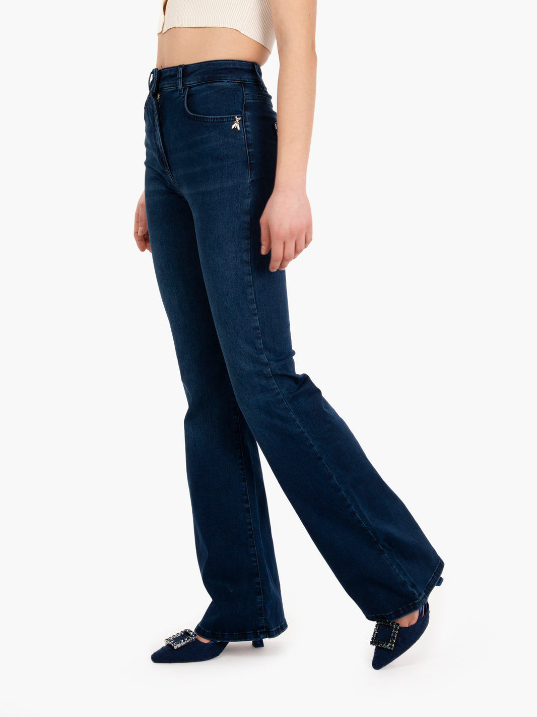 Dark blue wash flared jegging jeans