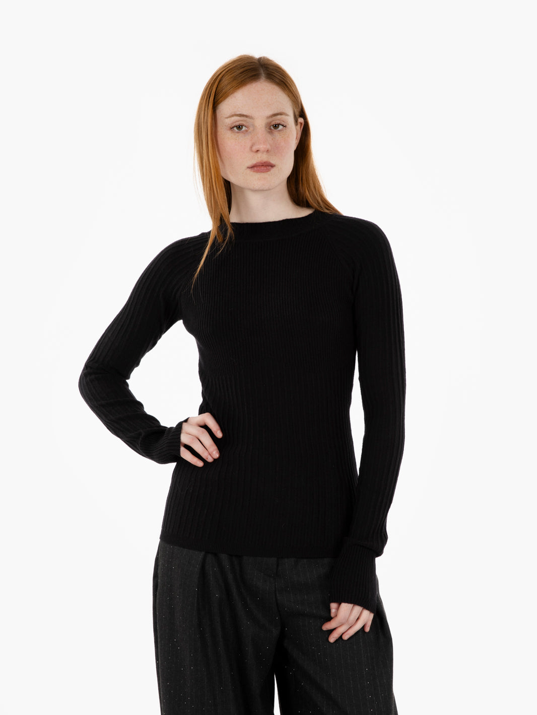 Maglia a coste wooly nero