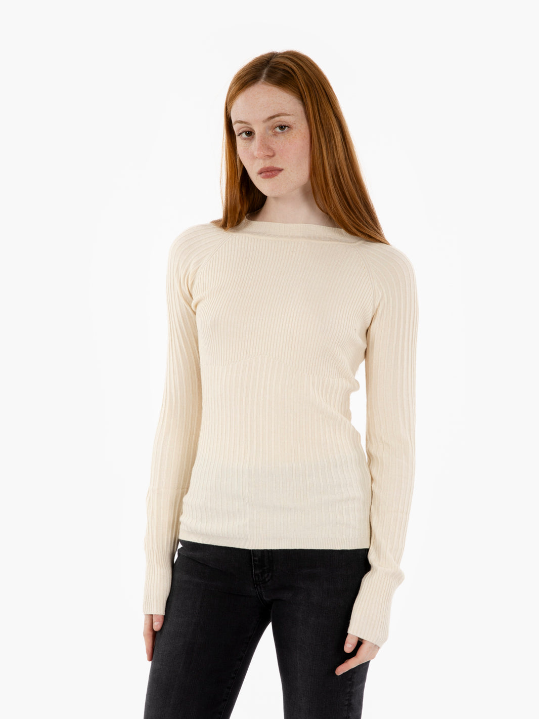 Maglia a coste wooly white