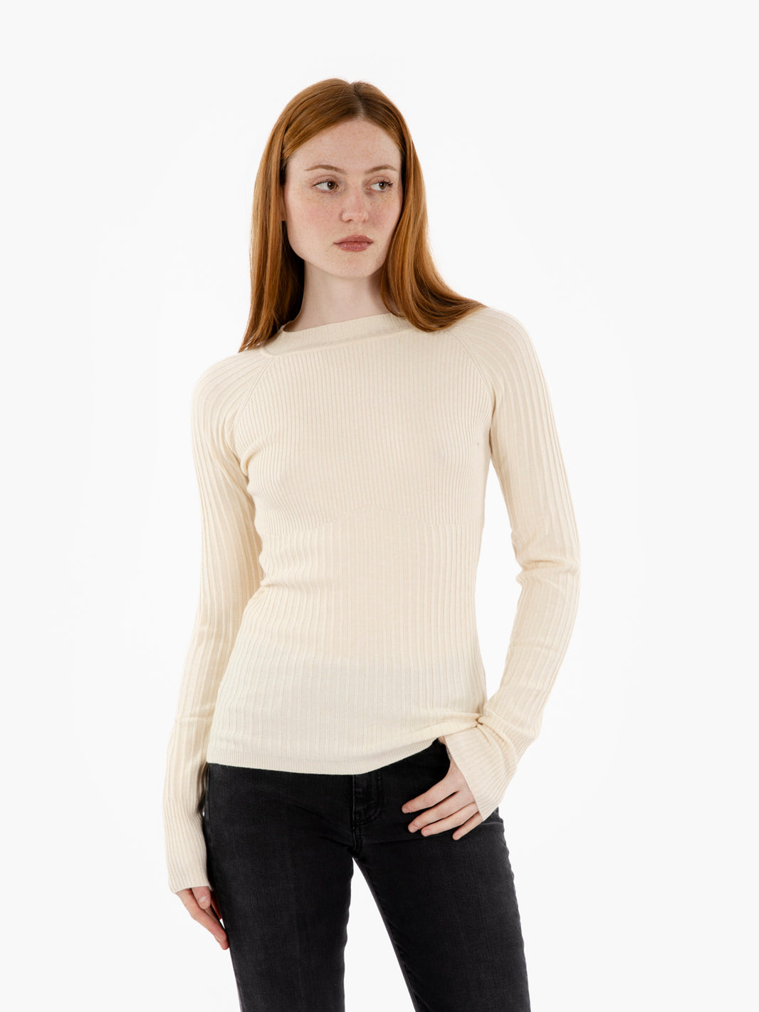 Maglia a coste wooly white