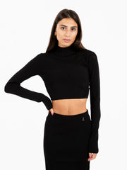 PATRIZIA PEPE - Maglia cropped microforata nera