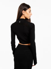 PATRIZIA PEPE - Maglia cropped microforata nera