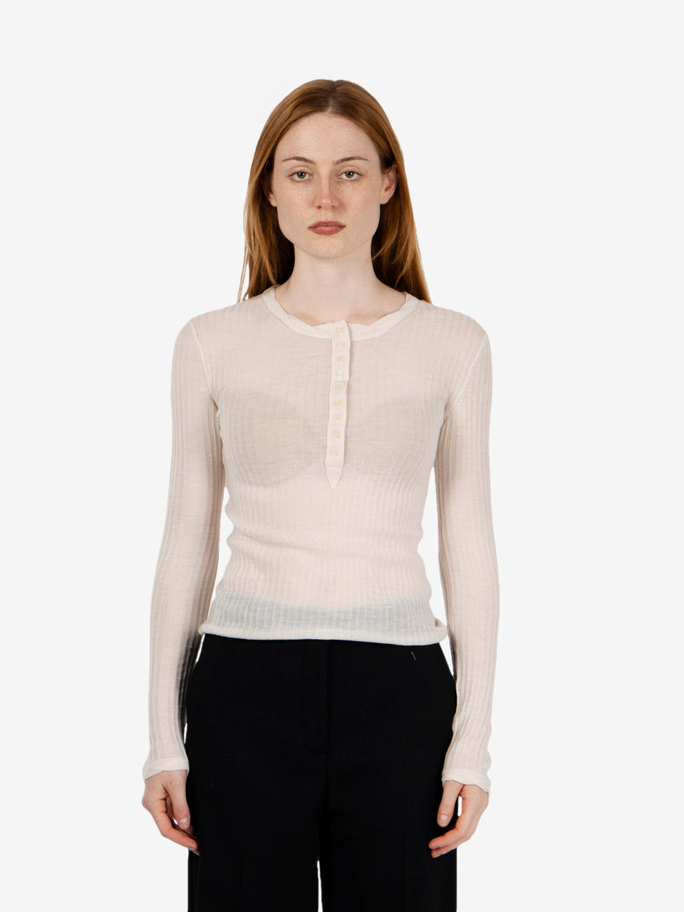 Maglia serafino in lana a costine bianco