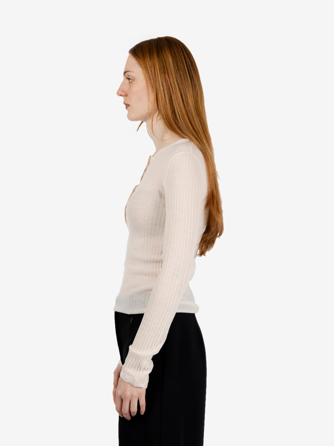 Maglia serafino in lana a costine bianco