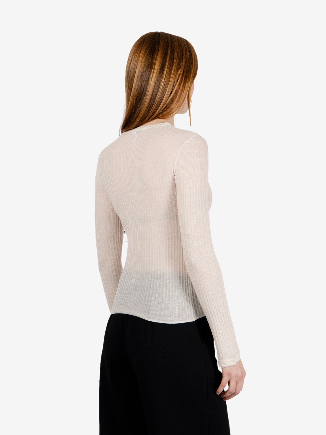 Maglia serafino in lana a costine bianco