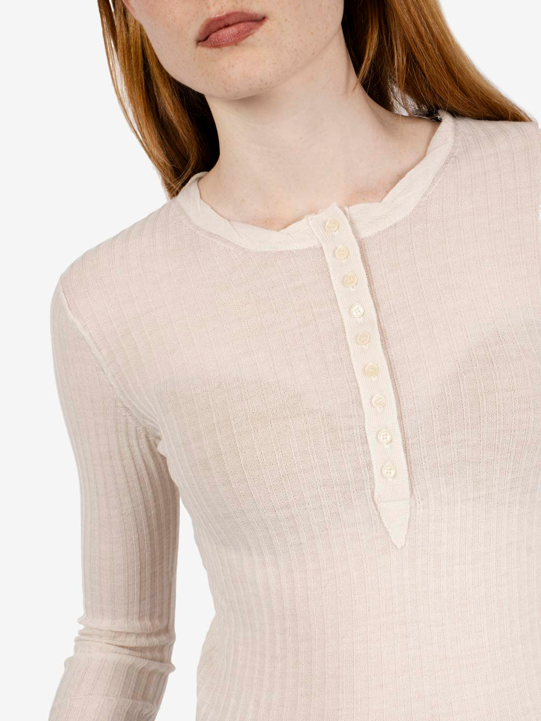 Maglia serafino in lana a costine bianco