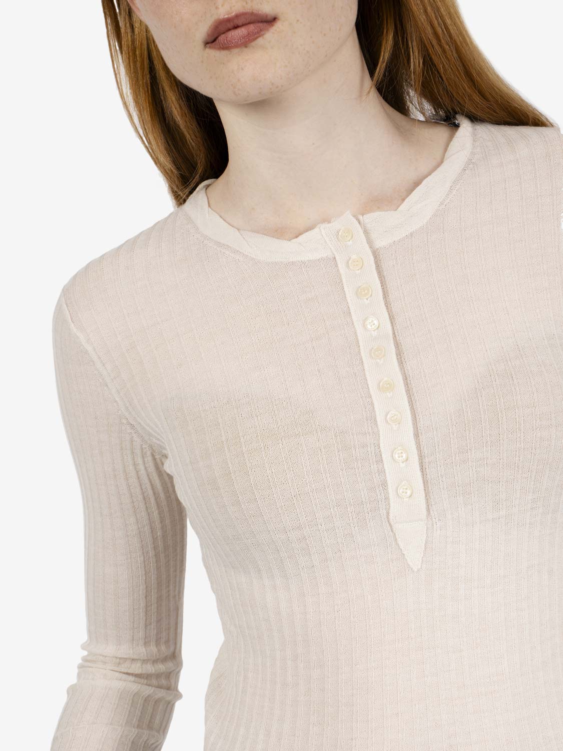 Maglia serafino in lana a costine bianco