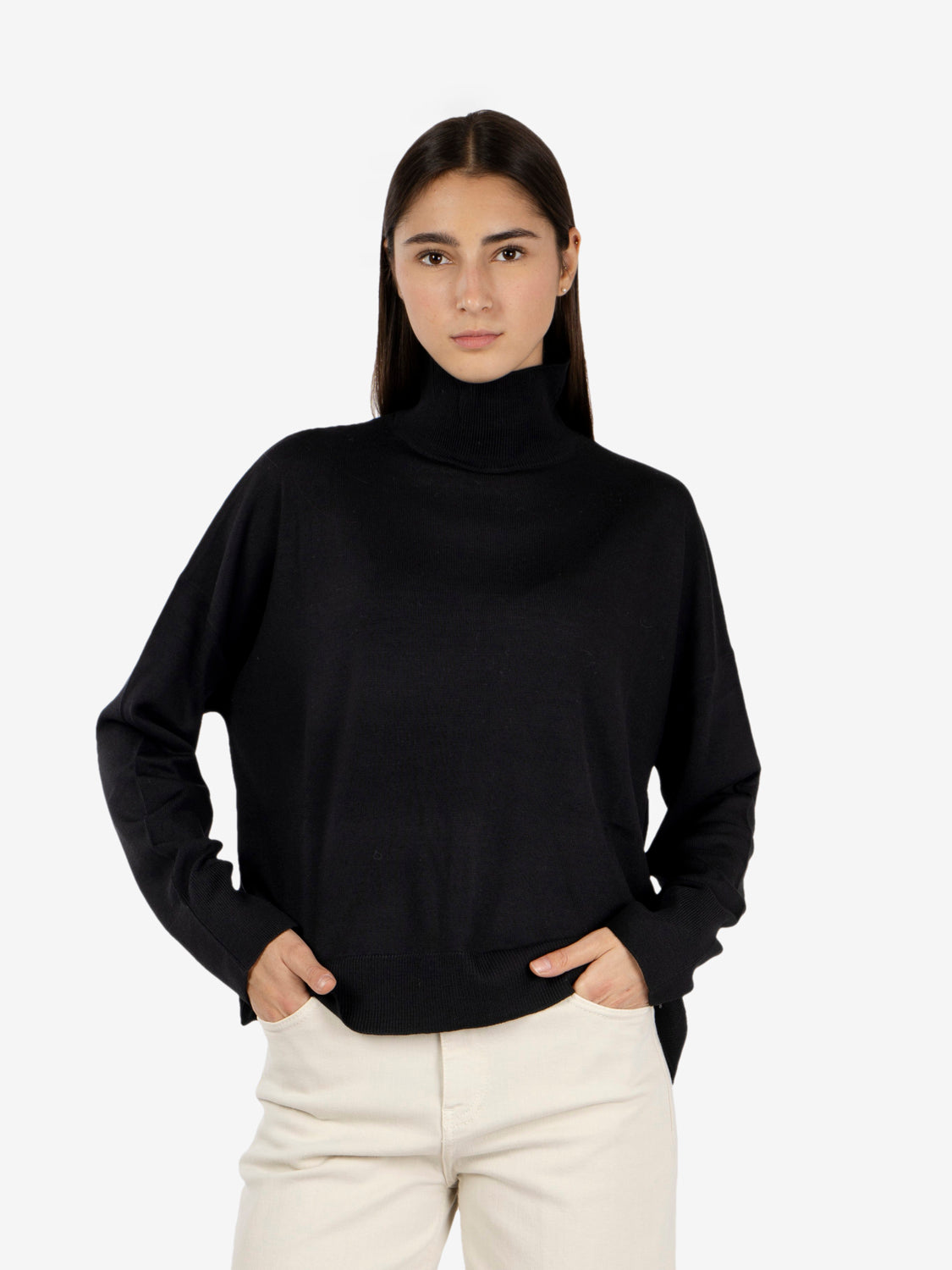 Black turtleneck boxy sweater