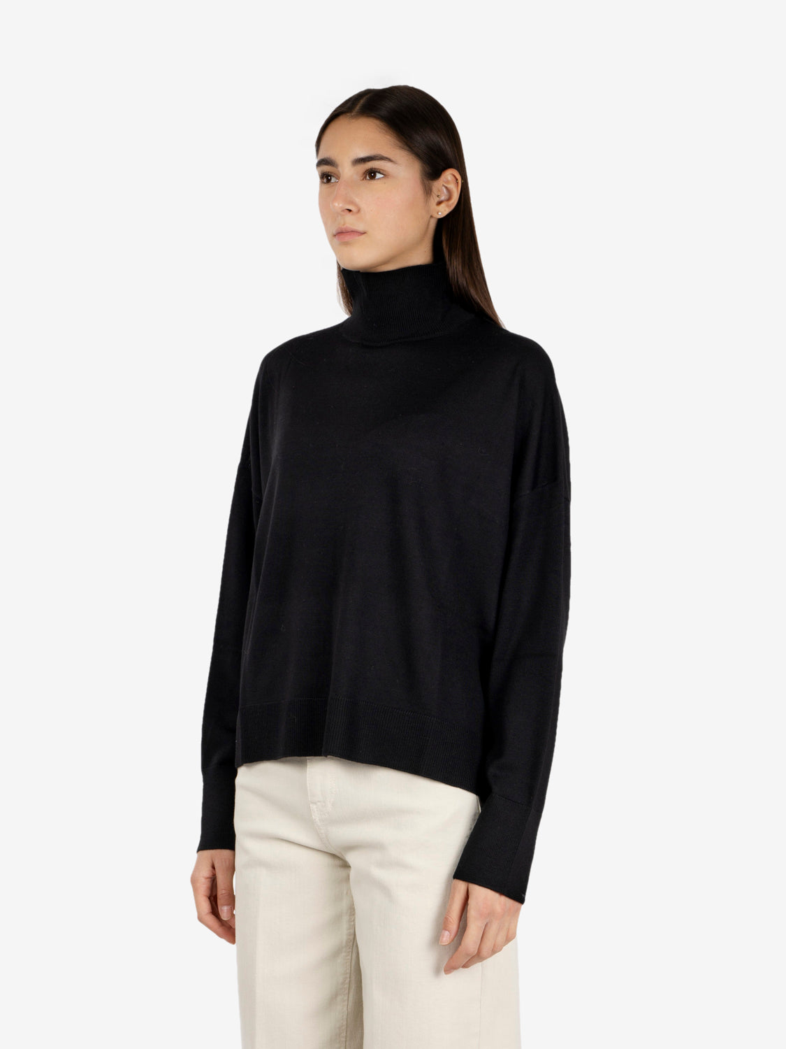 Black turtleneck boxy sweater