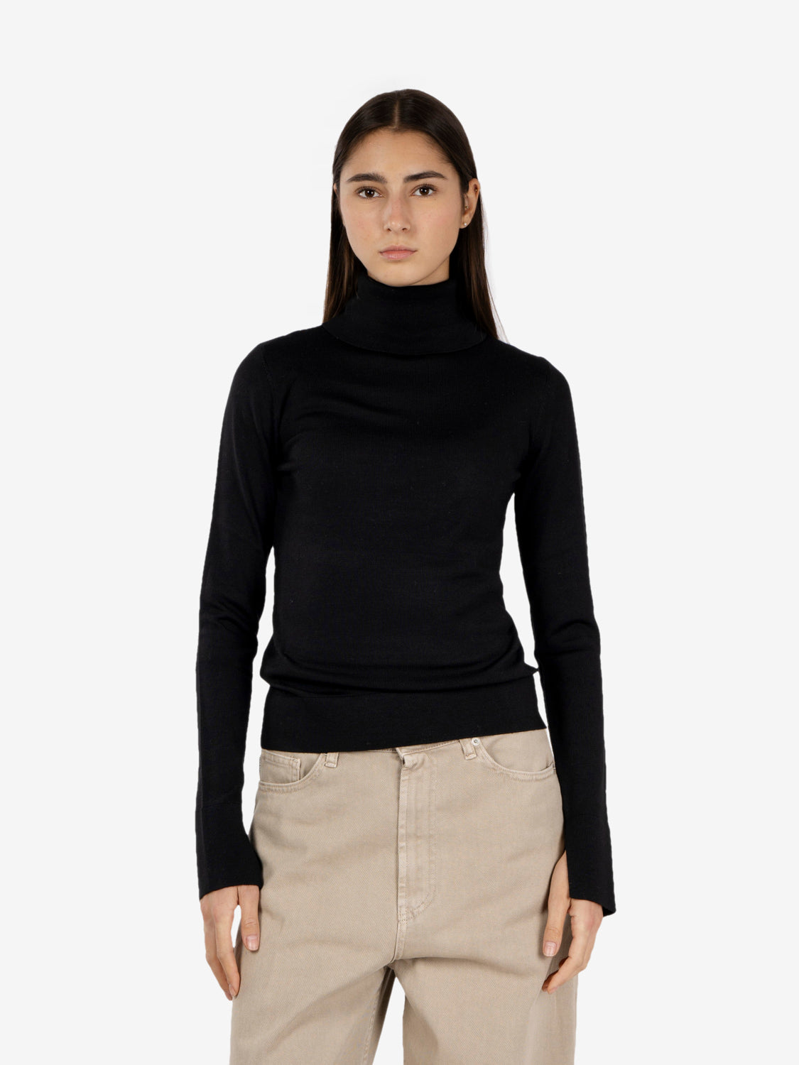 Maglione collo alto in lana nero