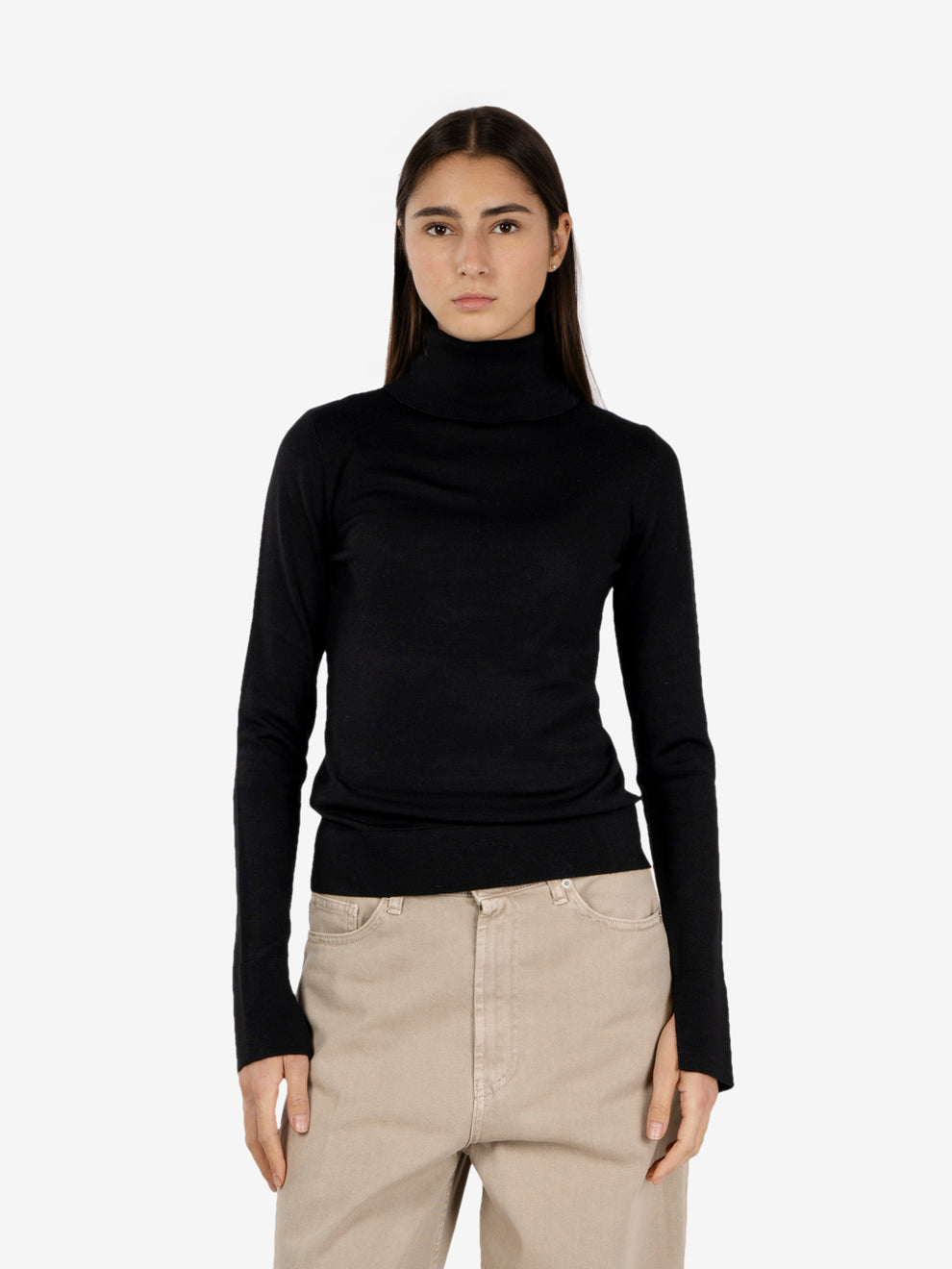 Maglione collo alto in lana nero