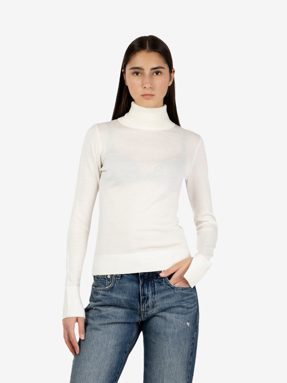 Maglione collo alto in lana vanilla ice
