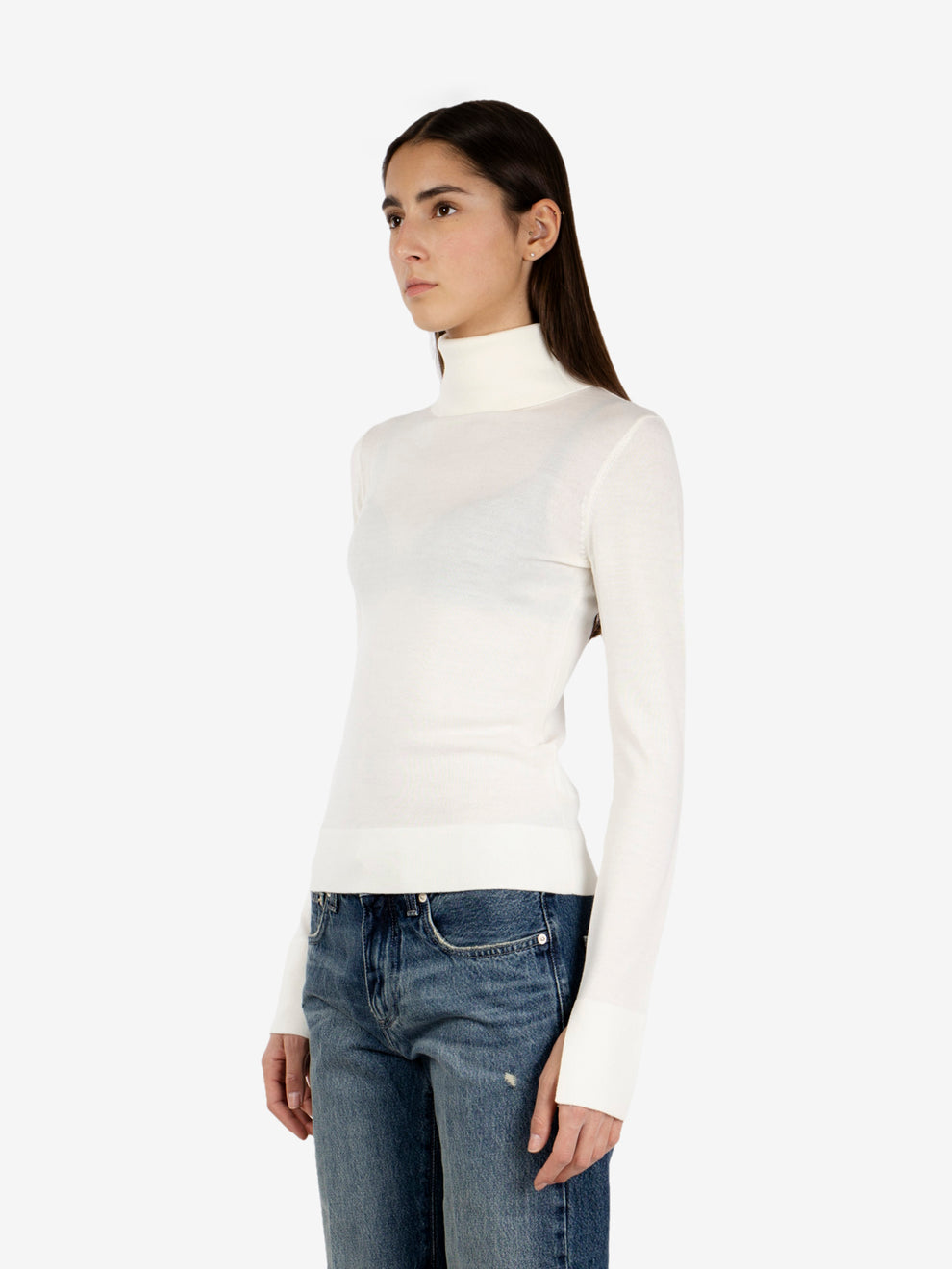 Maglione collo alto in lana vanilla ice