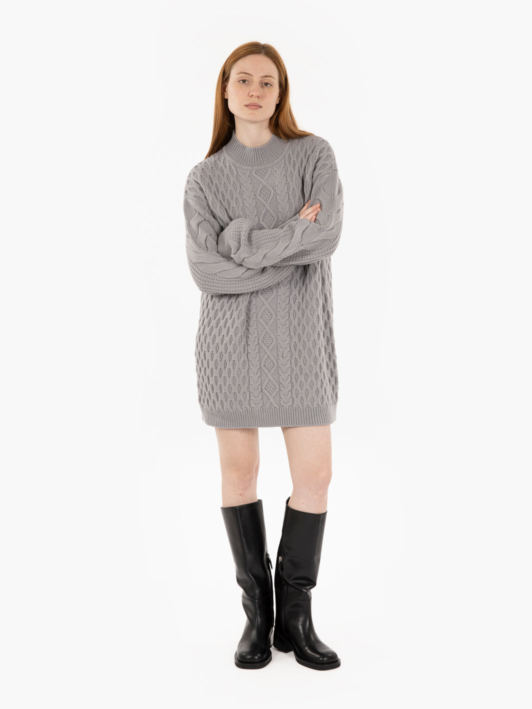 Maglione lungo a trecce mistery green