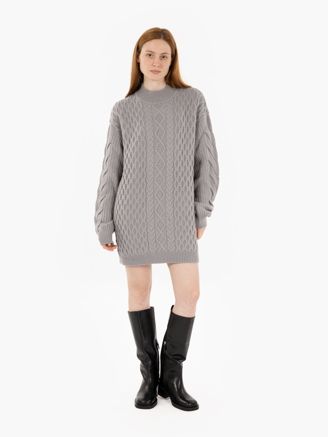 Maglione lungo a trecce mistery green