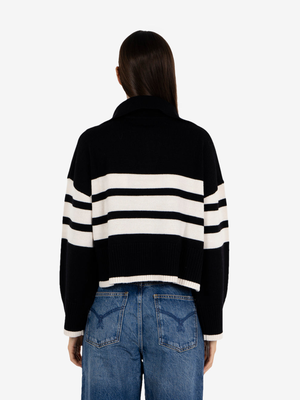 Black / white striped polo sweater